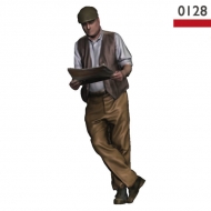 Man leaning with newspaper